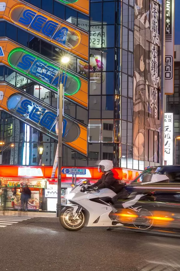Motorbike in Akihabara at night