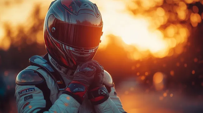 Motorradfahrer bei Sonnenuntergang auf der Rennstrecke