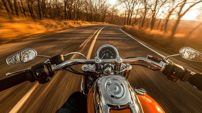 Motorradfahrt auf herbstlicher Landstraße