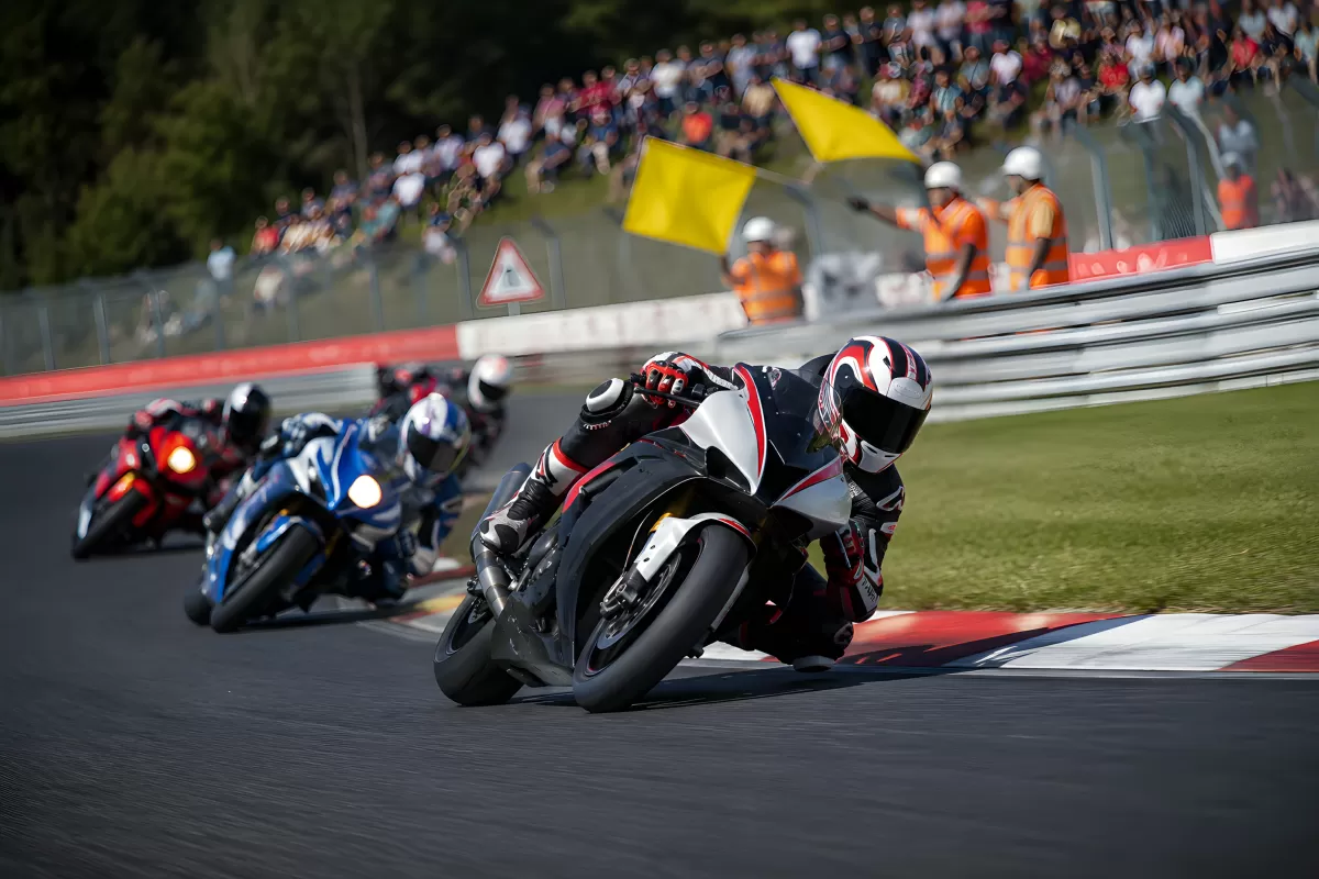 Motorradrennen auf der Rennstrecke mit Zuschauern