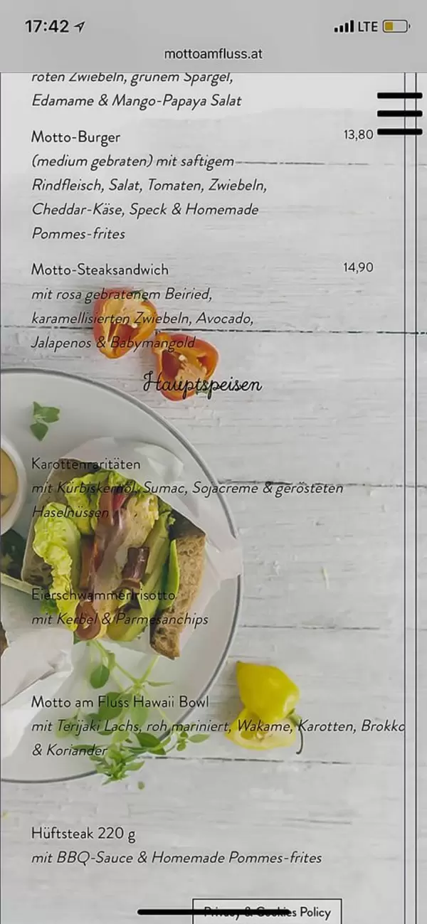 Motto am Fluss Hawaii Bowl: Terijaki Lachs, Wakame, Karotten, Brokkoli, Koriander