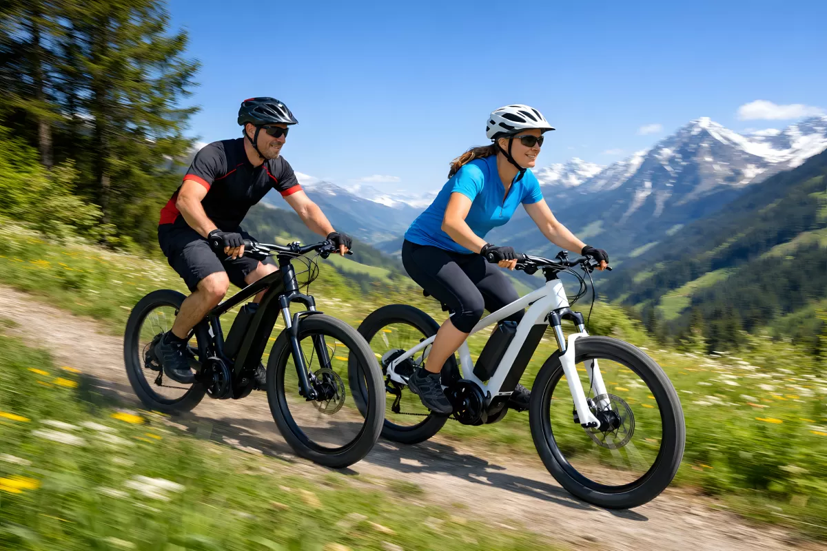 Mountain-Biker auf idyllischer Strecke