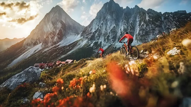 Mountainbikefahrer in malerischer Berglandschaft