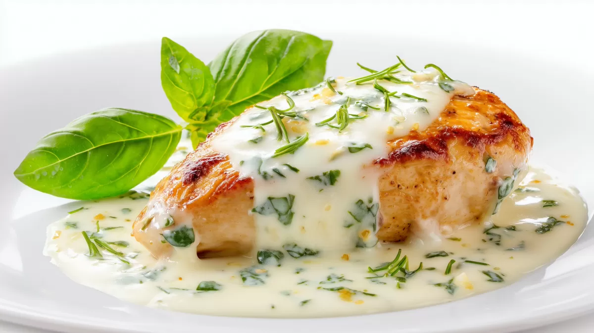 Mozzarella Hühnchen in Basilikum Sahnesauce