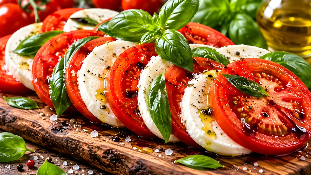 Mozzarella mit frischen Tomaten und Basilikum