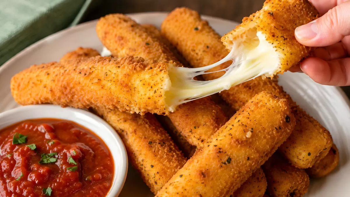Mozzarella Sticks mit geschmolzenem Käse und Tomatensauce