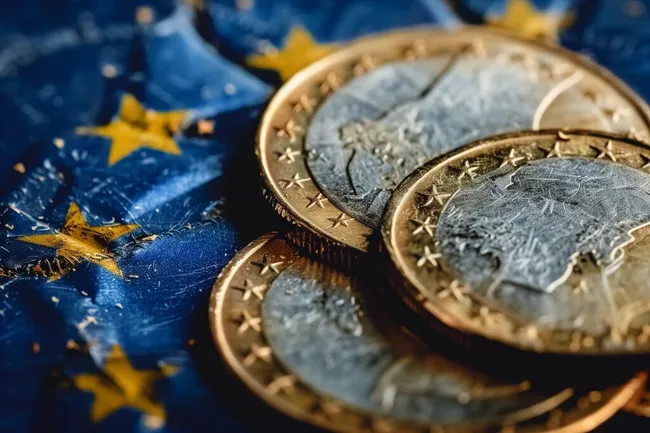 Münzen auf europäischer Flagge