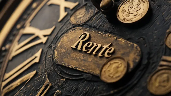 Münzen, Zahnrad und Rentenlabel - Konzept der Rente