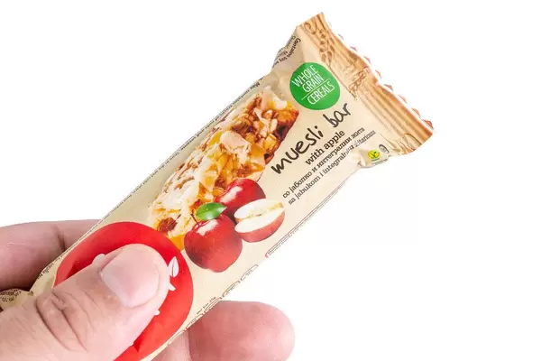 Muesli Bar package in the hand