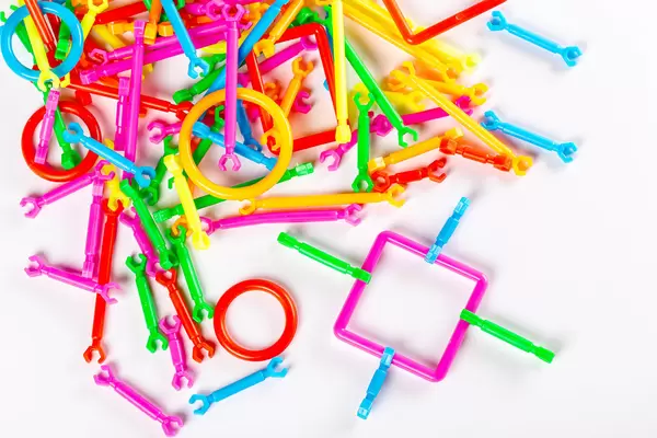 Multi-colored details of a children's constructor