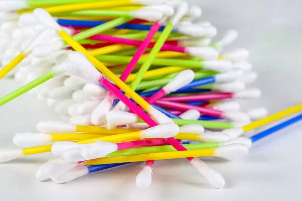 Multi-colored ear sticks, close-up