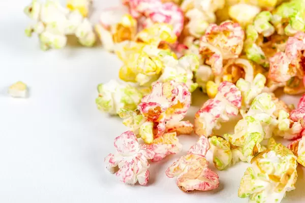 Multi-colored fruit popcorn, close up