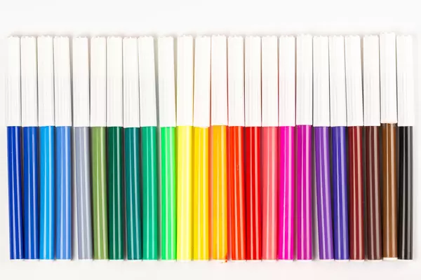 Multicolored felt tip pens on white