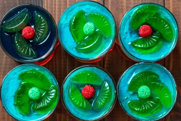 Multicolored fruit jelly with marmalade