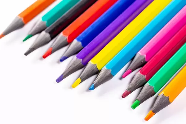 Multicolored pencils on white background