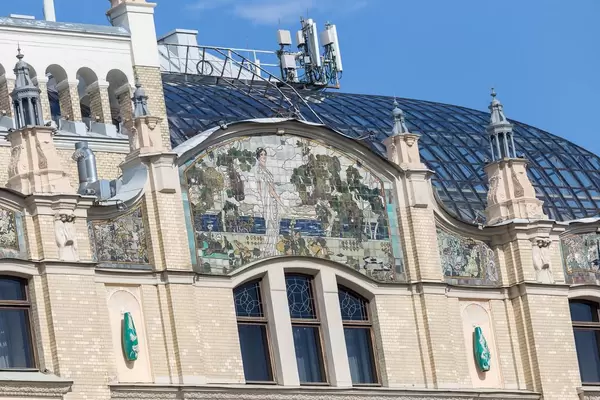 Mural made of tiles on a building in Moscow
