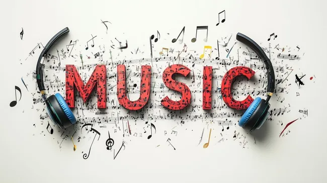 Musikalische Notenschrift und Instrumente in Rot