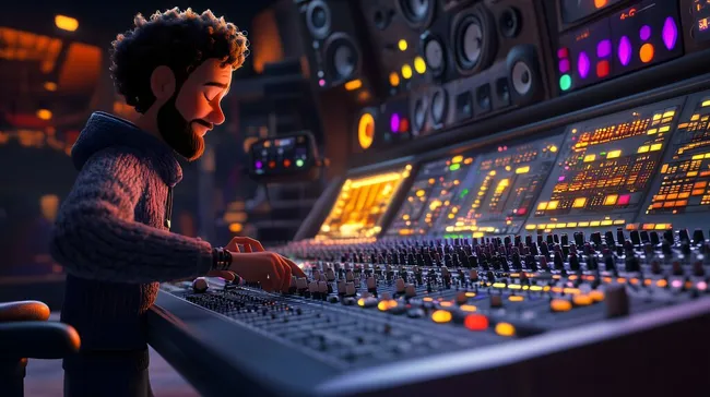 Musiker bei der Arbeit am professionellen Tontechnik-Mischpult