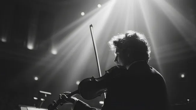 Musiker spielt Violine unter Scheinwerfern
