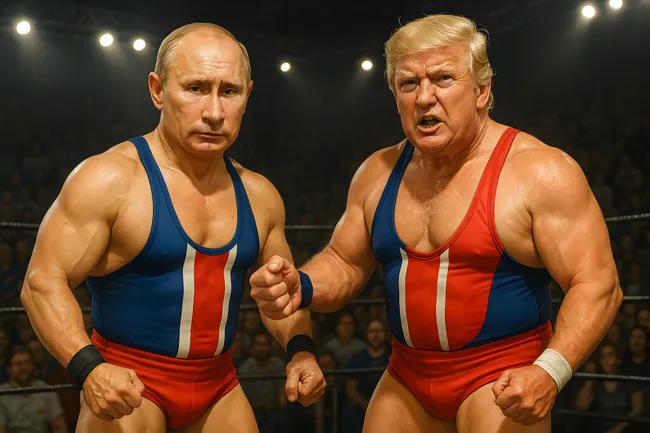 Muskelmänner in patriotischer Kampfpose