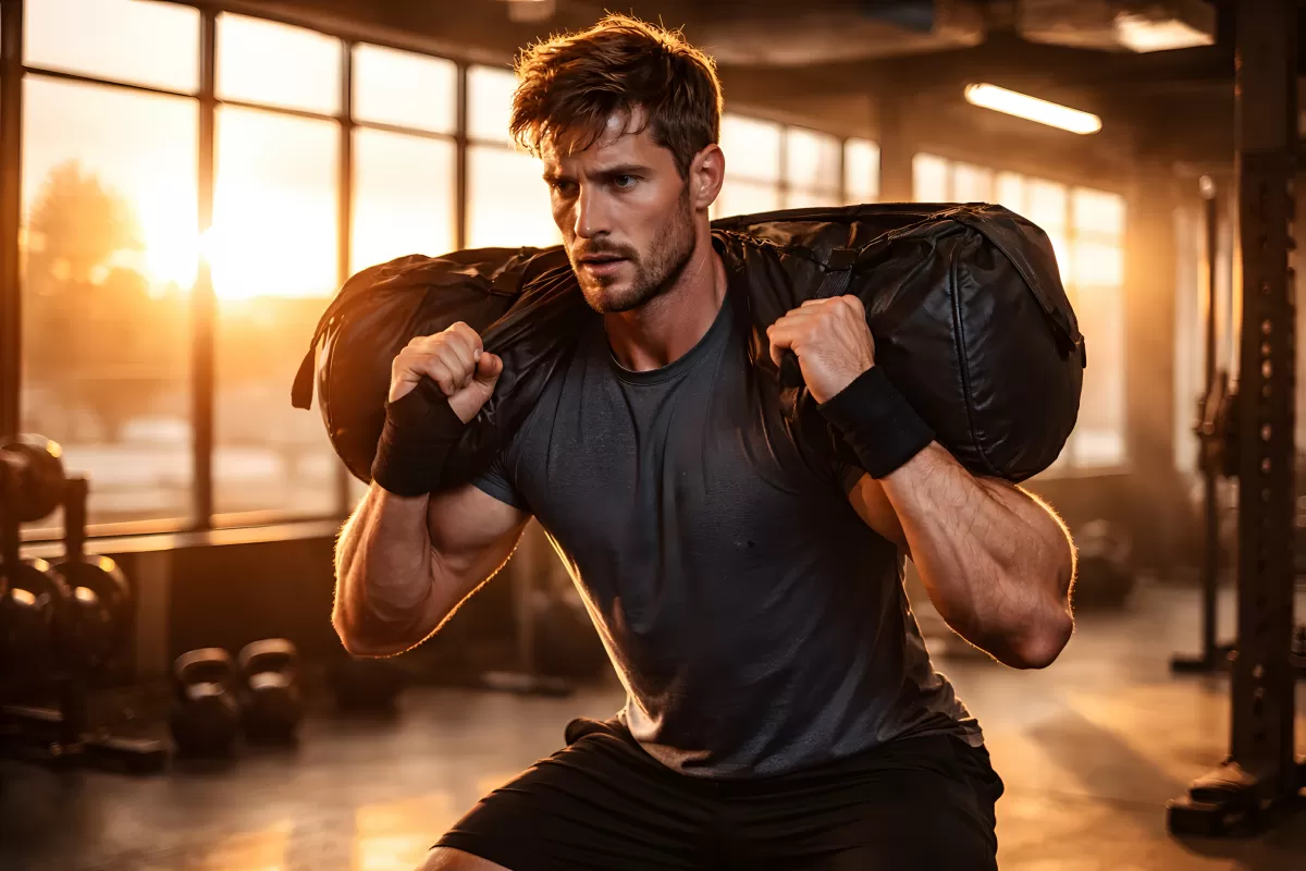 Muskulöser Mann beim Fitnesstraining