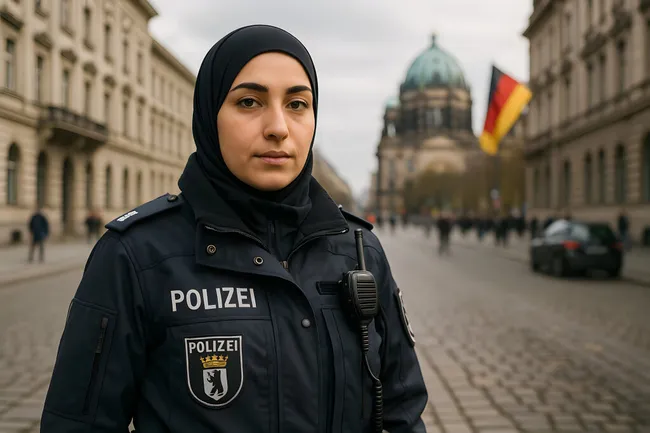 Muslimische Polizistin im Dienst in Berlin