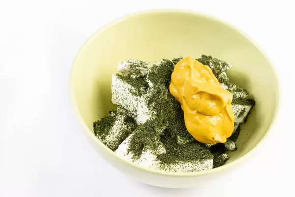 Mustard on the White Cheese with dried Dill