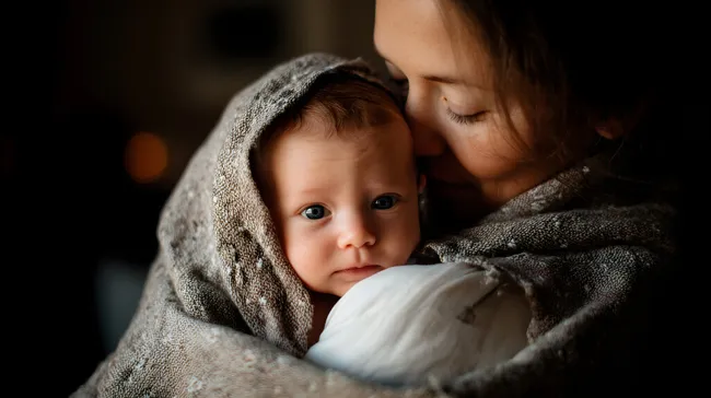 Mutter hält liebevoll ihr Baby im Arm