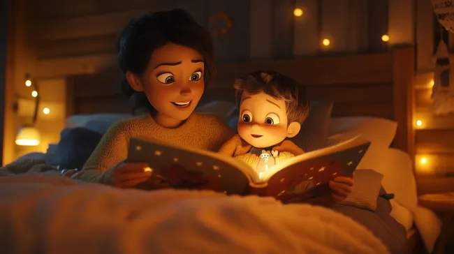 Mutter liest Gutenachtgeschichte vor ihrem Kind im Bett kostenlos herunterladen