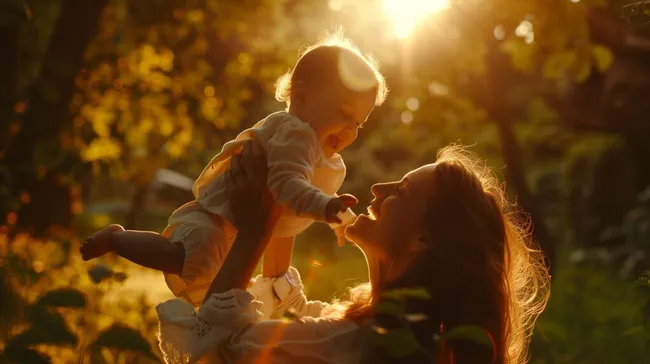 Mutter und Kind im goldenen Sonnenlicht