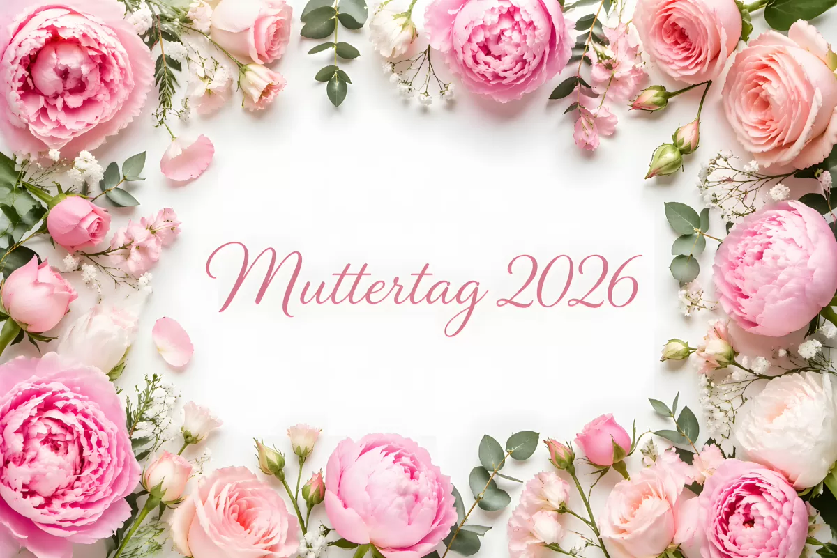 Muttertag 2026 Grußkarte mit rosa Pfingstrosen