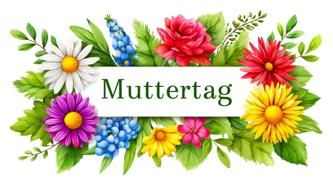 Muttertags-Grußkarte mit bunter Blumenranke
