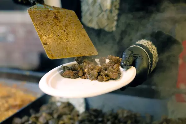 Mutton recipe at Christmas market, Balkan cuisine