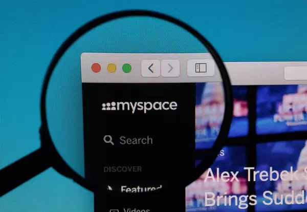Myspace logo under magnifying glass
