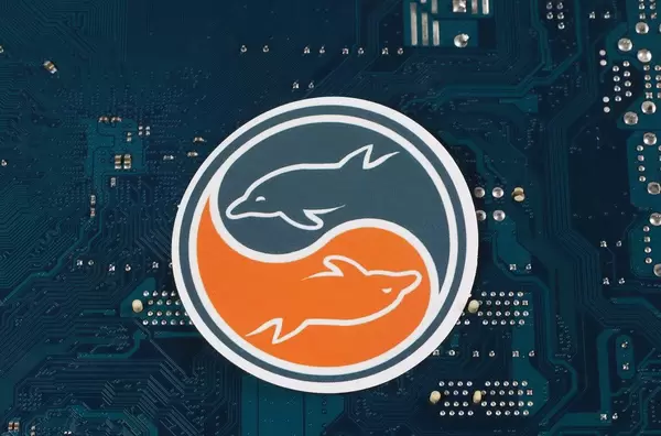 Mysql logo over electronic circuit board background