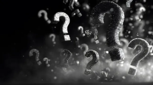 Mysteriöse Fragezeichen-Silhouetten in dunkler Atmosphäre