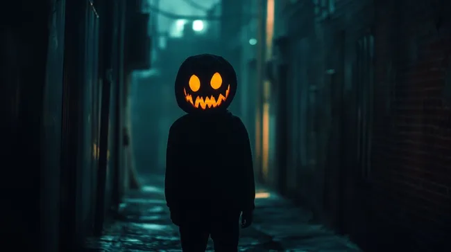 Mysteriöse Gestalt in finsterer Gasse