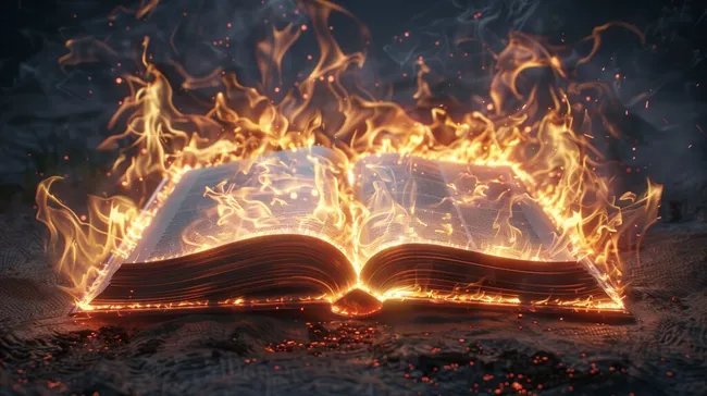 Mystisch brennendes Buch mit Flammenzungen