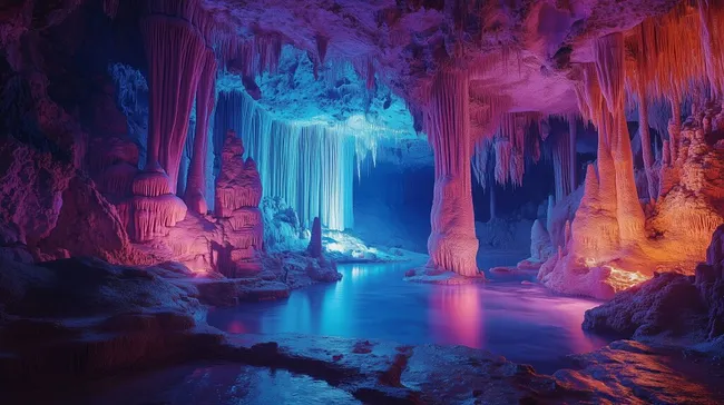 Mystische Höhlenwelt in Violett und Blau