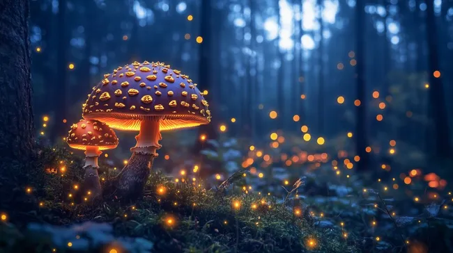 Mystischer Pilzwald in stimmungsvoller Nacht