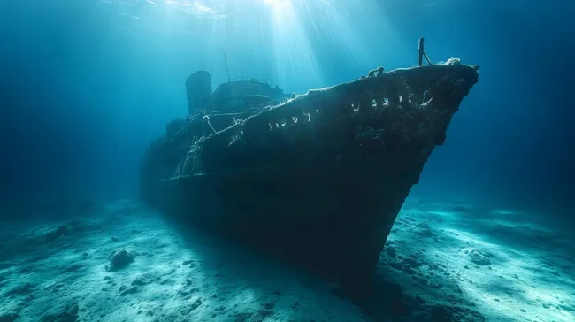 Mystischer Schiffswrack in türkisen Meerestiefen