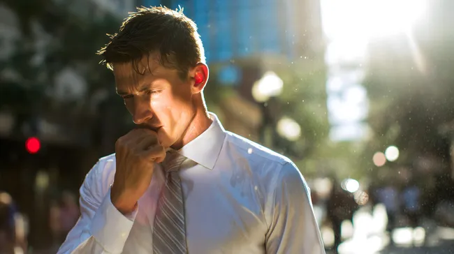 Nachdenklicher Geschäftsmann in der Sonne