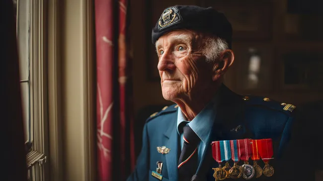 Nachdenklicher Veteran in Militäruniform