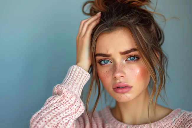 Nachdenkliches Frauenportrait mit Sommersprossen