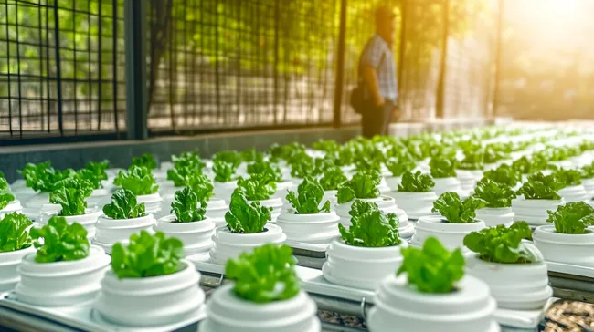 Nachhaltig angebaute Salatköpfe in modernem Gewächshaus