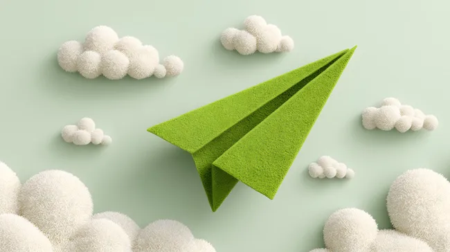 Nachhaltig gestaltetes Papierflieger-Motiv auf Hintergrund