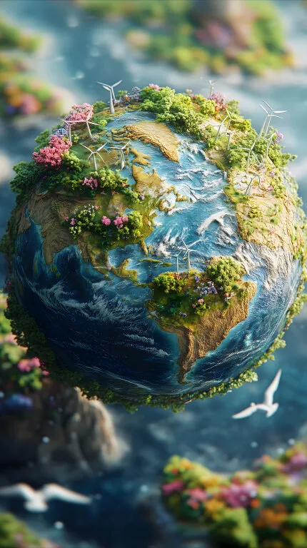 Nachhaltige Energie aus der Natur - Kreisförmige Erde mit Wind- und Wasserkraft