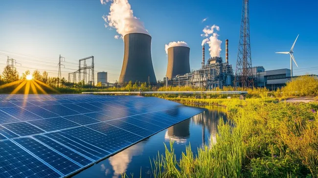 Nachhaltige Energieerzeugung: Solar- und Kernkraftwerk
