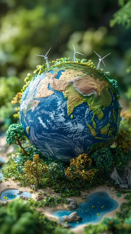 Nachhaltige Erde mit Windrädern und Natur