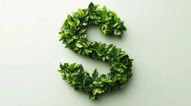 Nachhaltige Geldanlage: Grünes Dollar-Symbol aus frischen Blättern